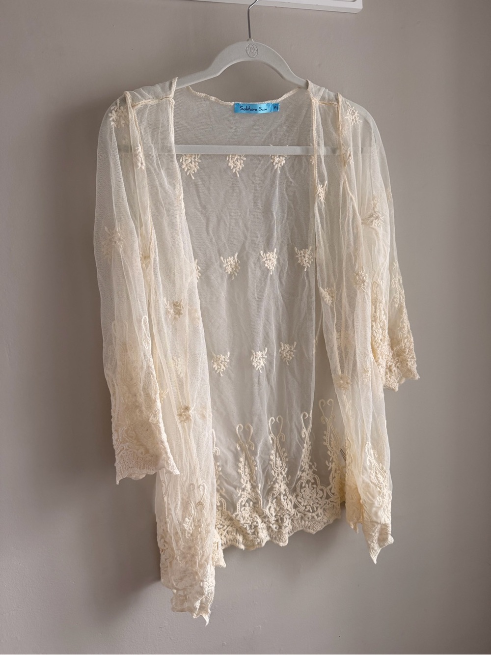Solitaire Sheer Embroidered Coverup in Cream